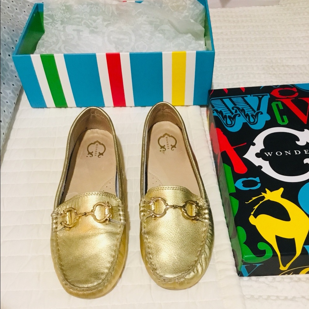 C Wonder Gold Leather Driving Mocassins